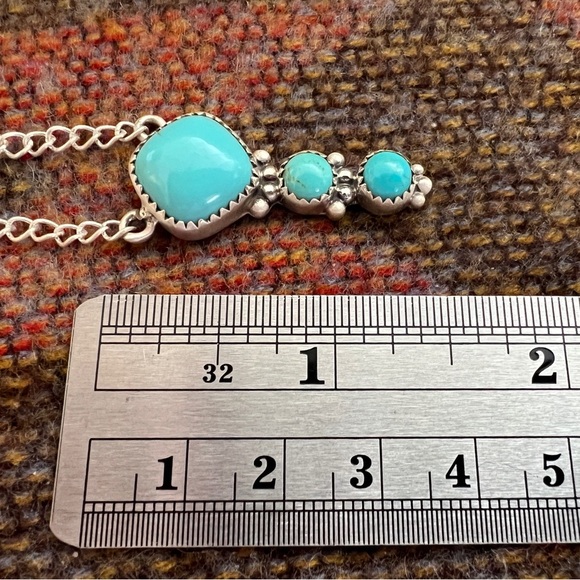 ❤️ Kingman Turquoise Brushed Sterling Southwestern 20” Adj Necklace 10 Gms - Picture 4 of 15